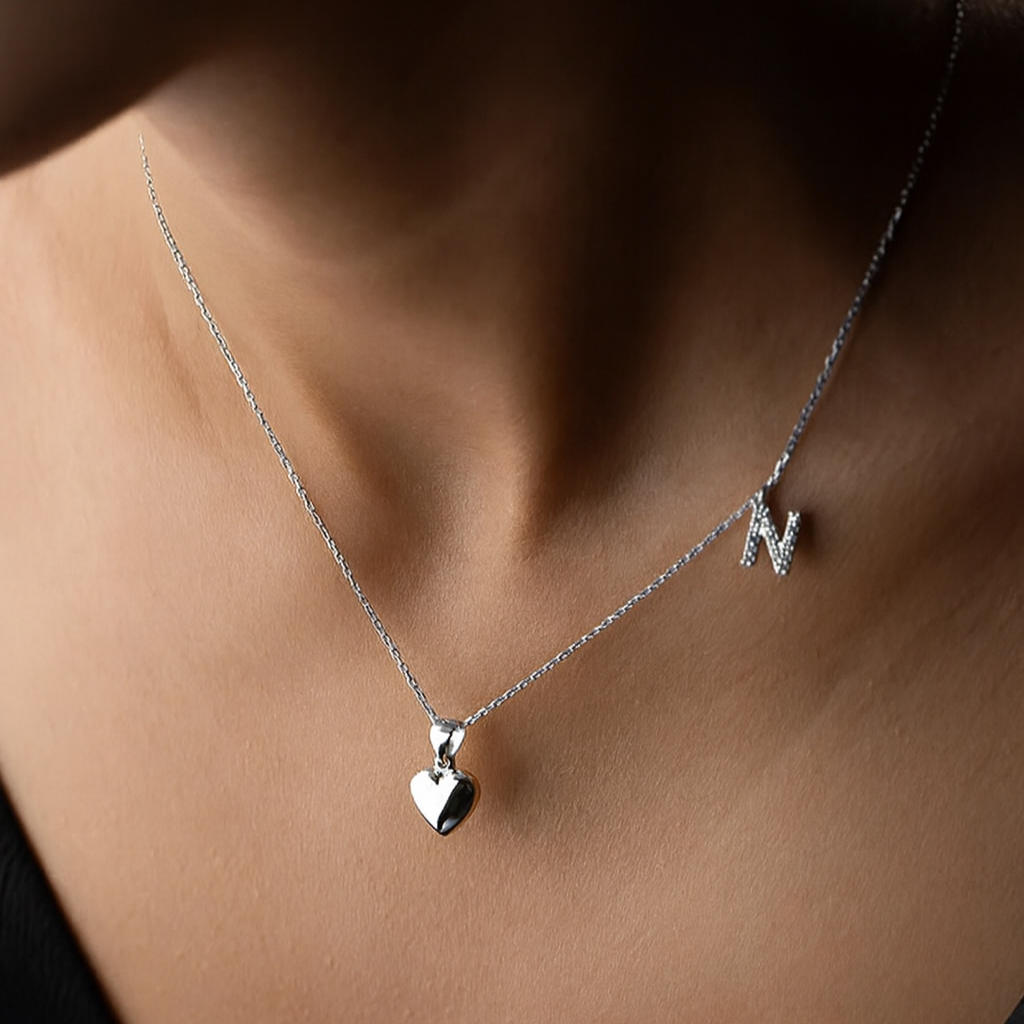 925 Sterling Silver Heart Letter Necklace