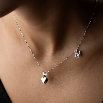 925 Sterling Silver Heart Letter Necklace
