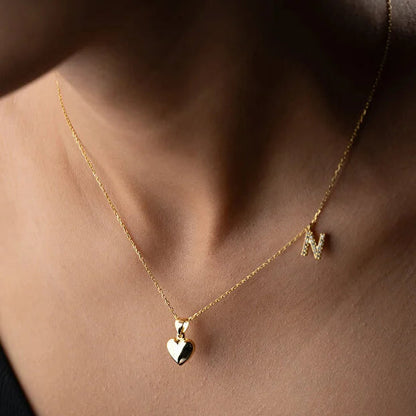 925 Sterling Silver Heart Letter Necklace