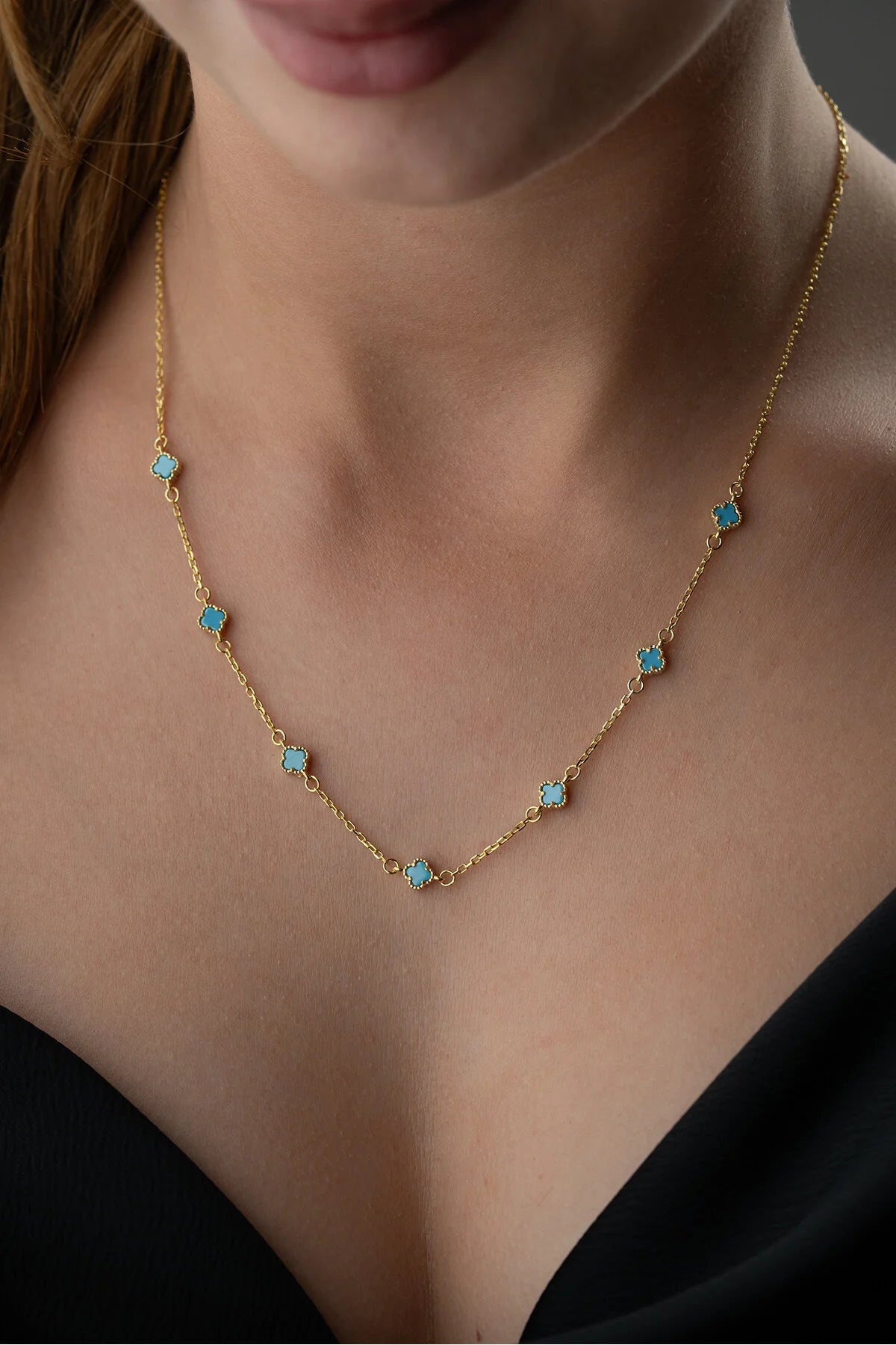 Luckyblue 925 - Turquoise Stone Clover Necklace