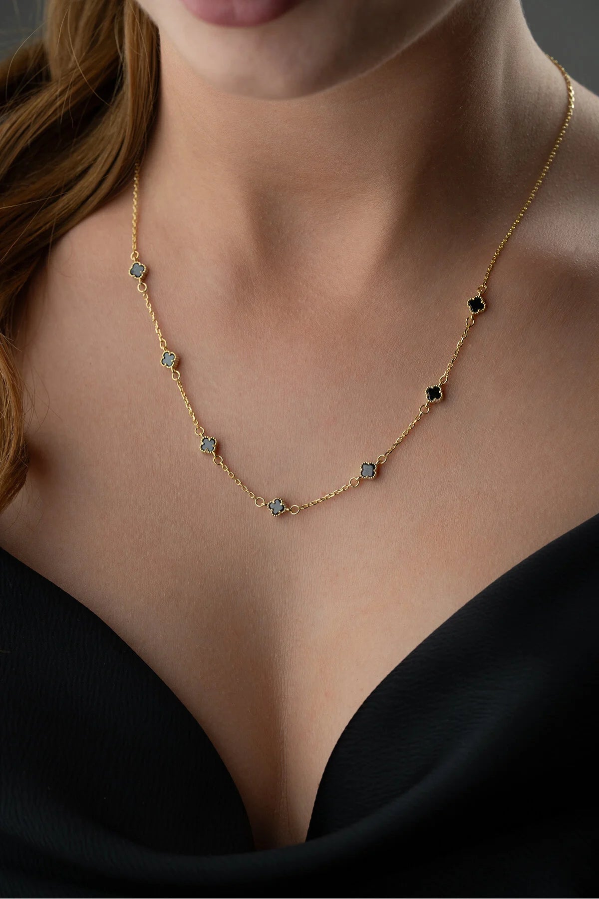 MidnightClover 925 - Black Clover Stone Necklace