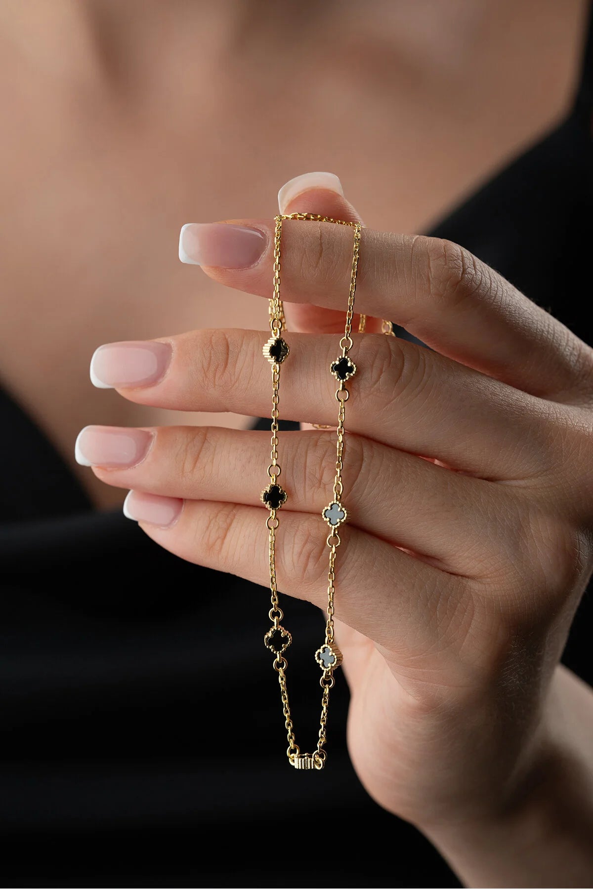 MidnightClover 925 - Black Clover Stone Necklace