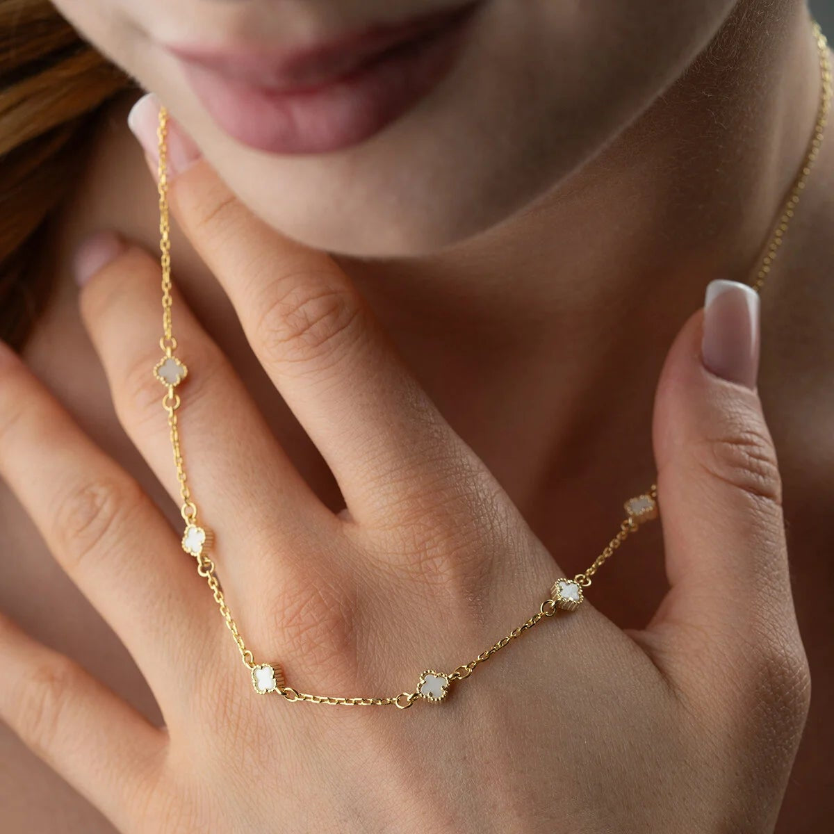 Pureclover 925 - Collier de pierre de trèfle blanc