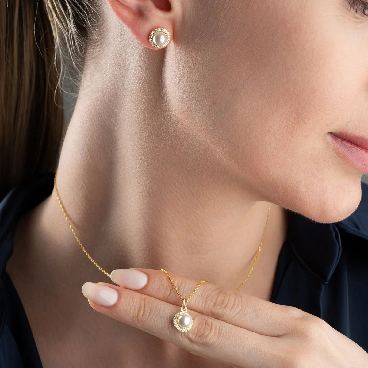 LunaPearl 925 - pearl necklace and earrings set