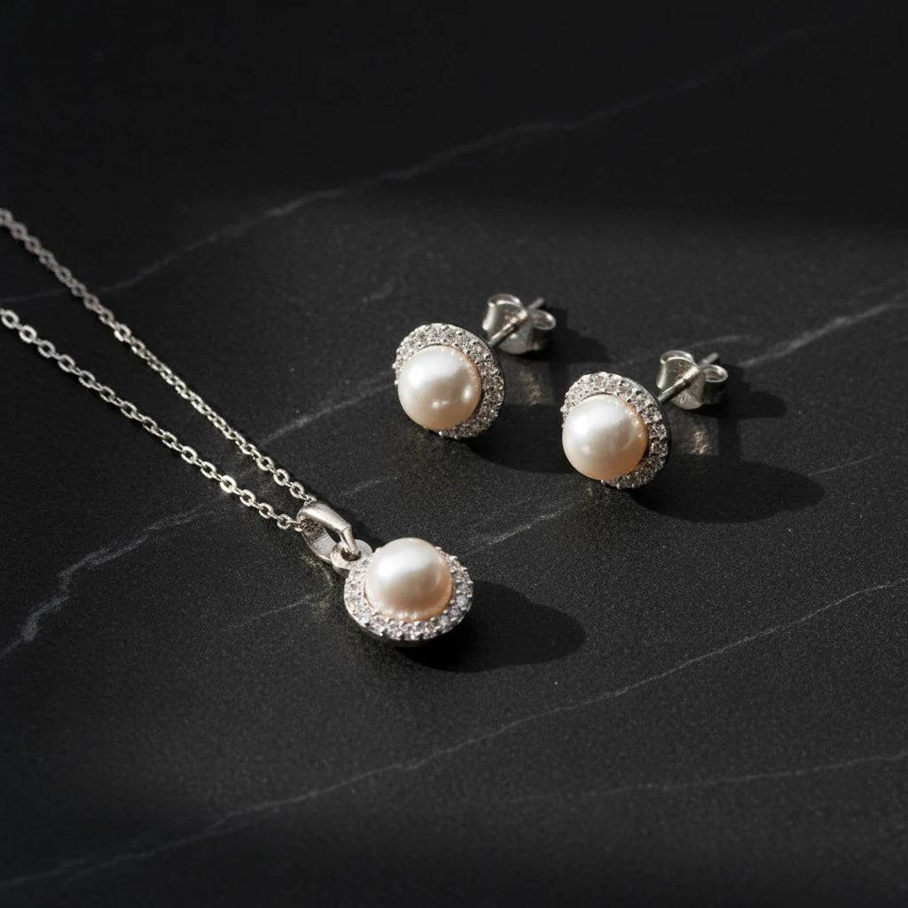 LunaPearl 925 - pearl necklace and earrings set