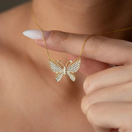Glittering Gramely - 925 Sterling Silver Butterfly Necklace