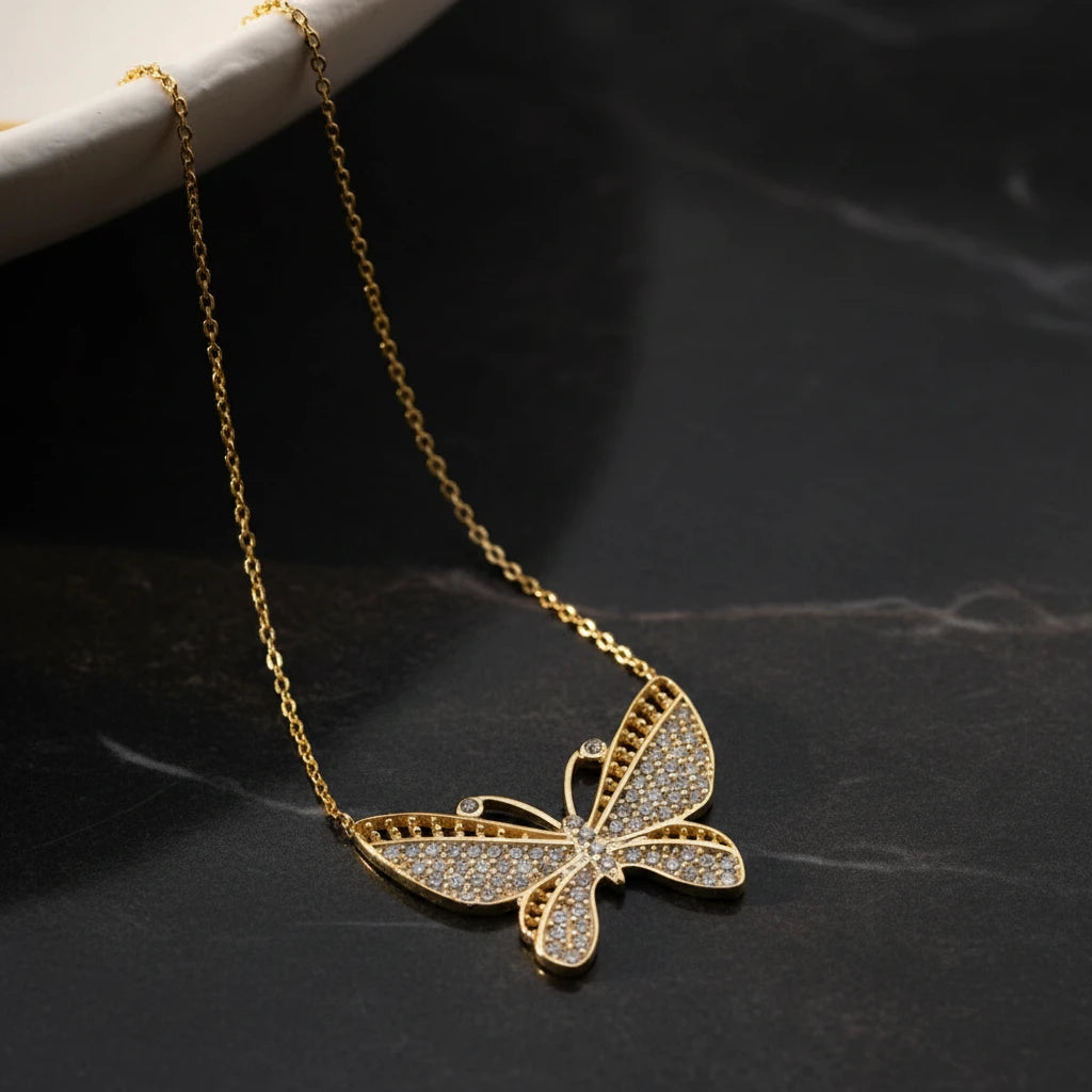 Glittering Gramely - 925 Sterling Silver Butterfly Necklace