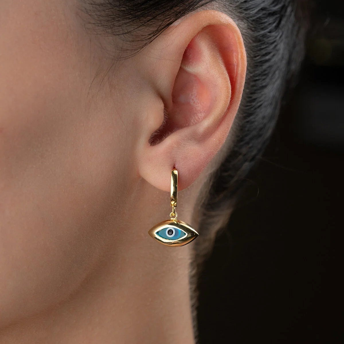 925 Boucles d'oreilles pour les yeux en argent sterling - Aura bleue