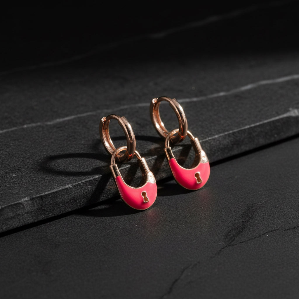 Keylock Earrings - 925 Sterling Silver Lock Figure Earrings