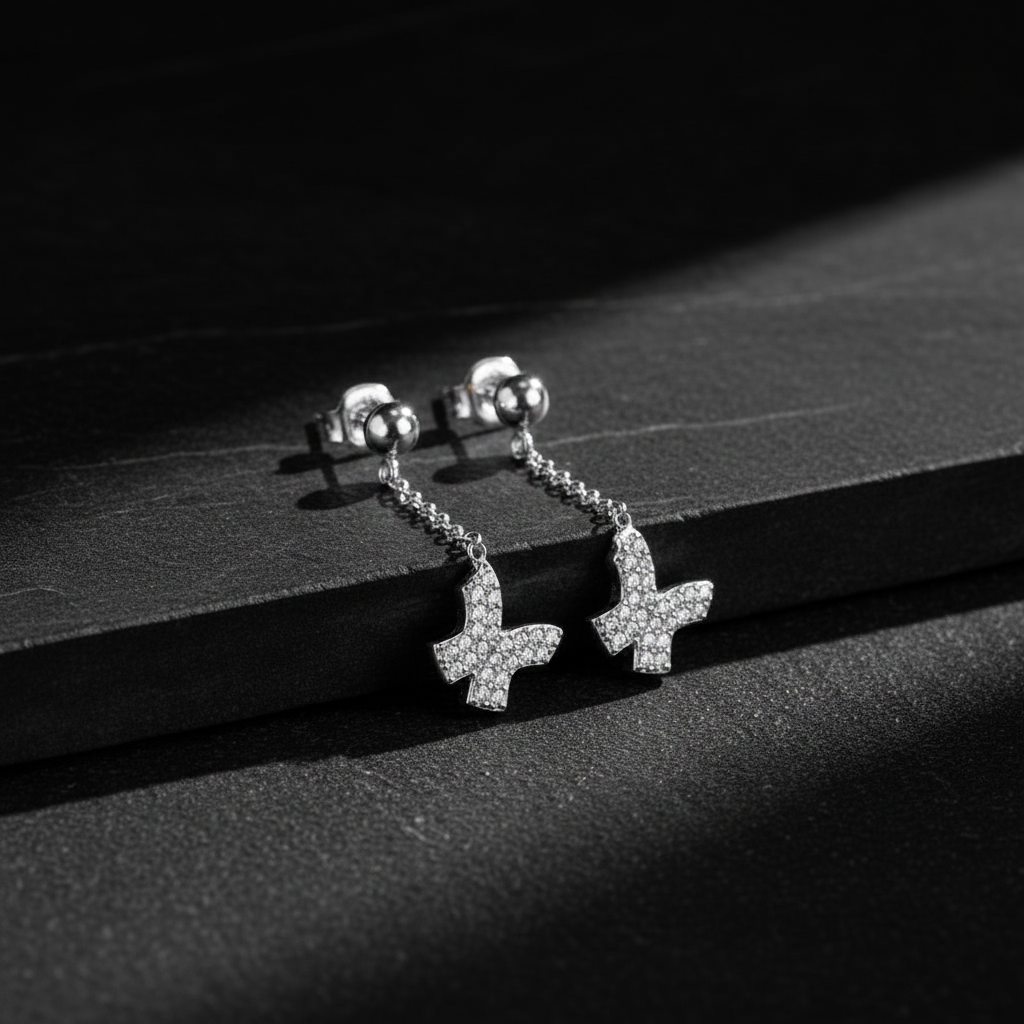 Boucles d'oreilles en chaîne papillon brillante