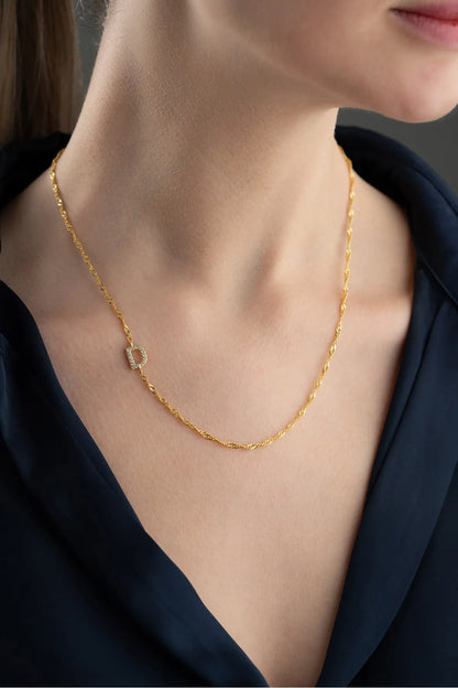 925 Sterling Silver Stone Letter Detailed Necklace