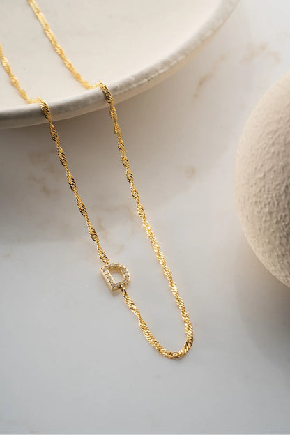 925 Sterling Silver Stone Letter Detailed Necklace