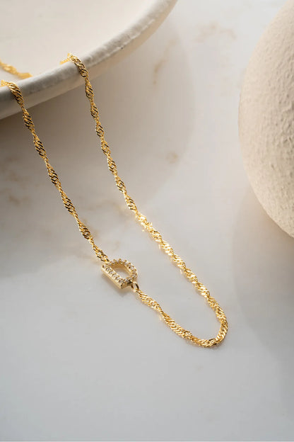 925 Sterling Silver Stone Letter Detailed Necklace