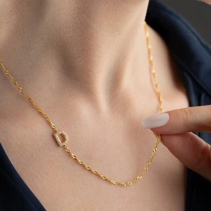 925 Sterling Silver Stone Letter Detailed Necklace