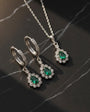Emerald Sparkle 925 Sterling Silver Earrings & Necklace Set
