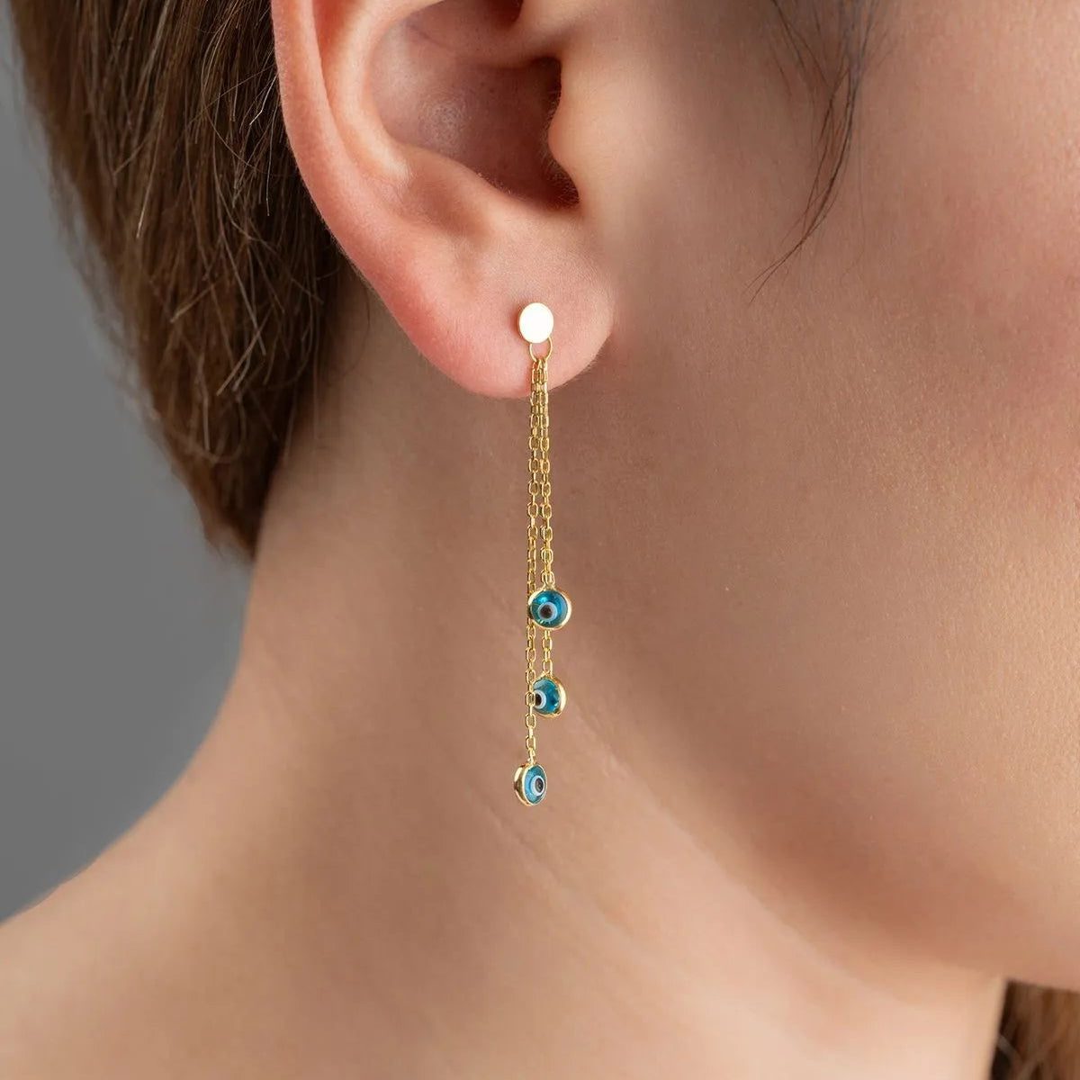Sallantılı Nazar Küpe – 925 Ayar Gümüş – Blue Aura