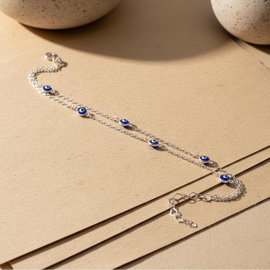 Blue Evil Eye Bead Bracelet - 925 Sterling Silver - Blue Aura