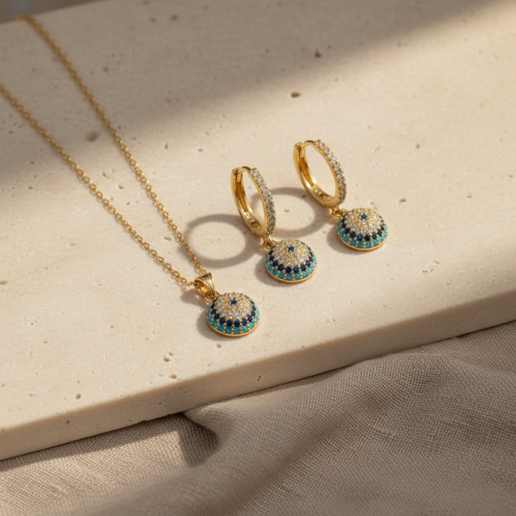 Nazar Halskette & Ohrring Set – 925er Silber