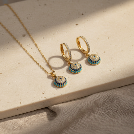 Nazar Halskette & Ohrring Set – 925er Silber