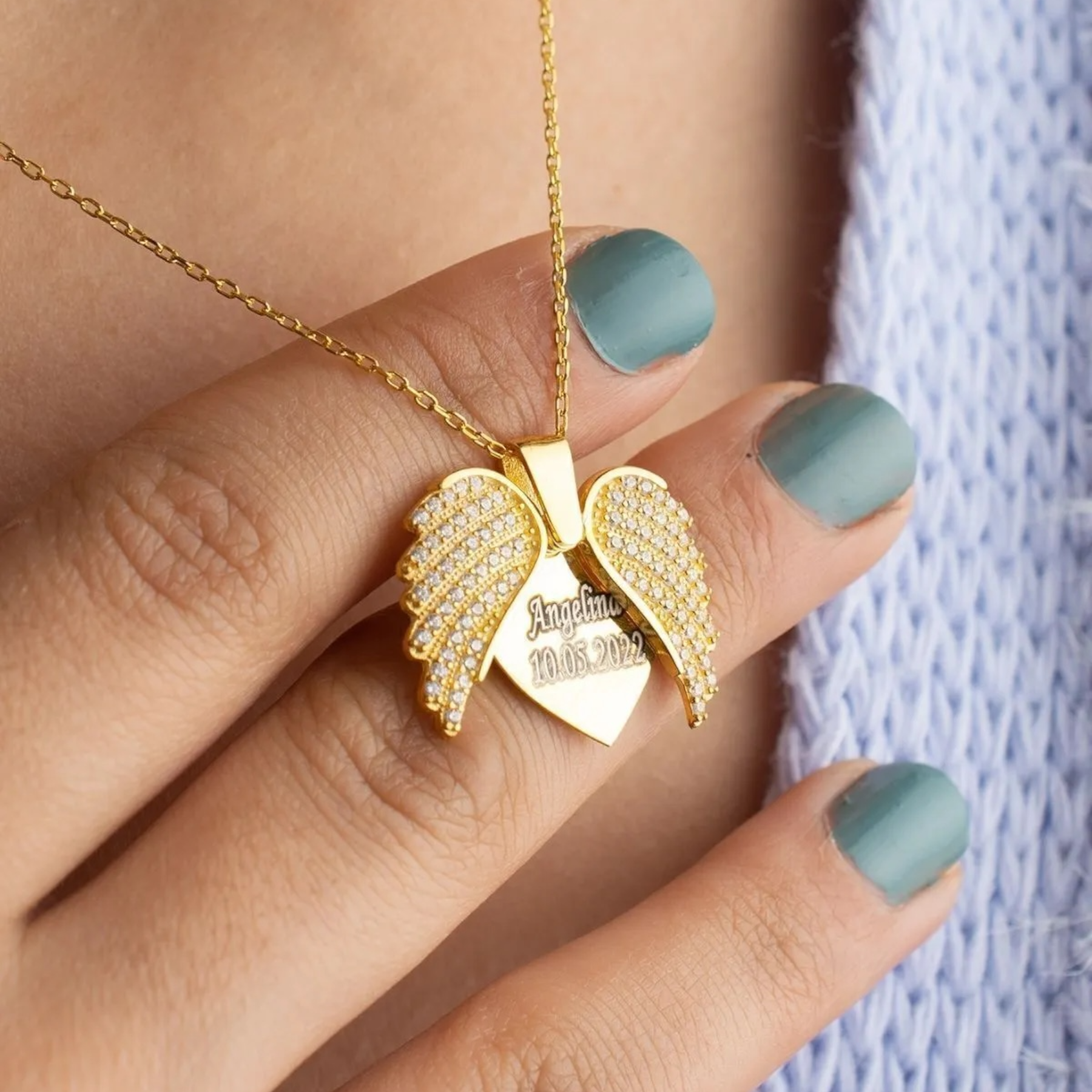 Private Opened Angel Winged Necklace - 925 Sterling Silver