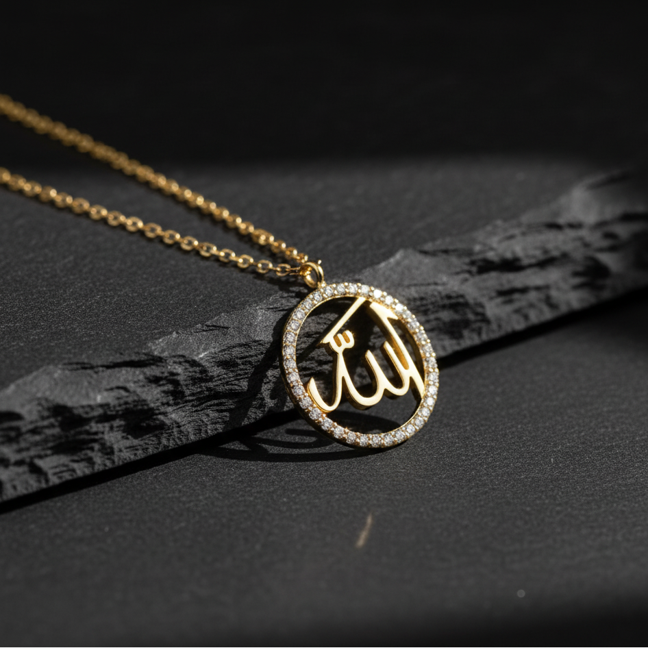 God written stone Gold Necklace - 925 Sterling Silver