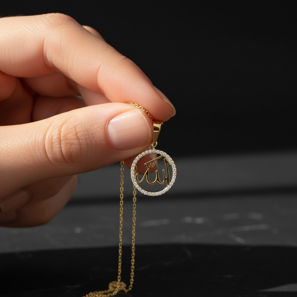 God written stone Gold Necklace - 925 Sterling Silver