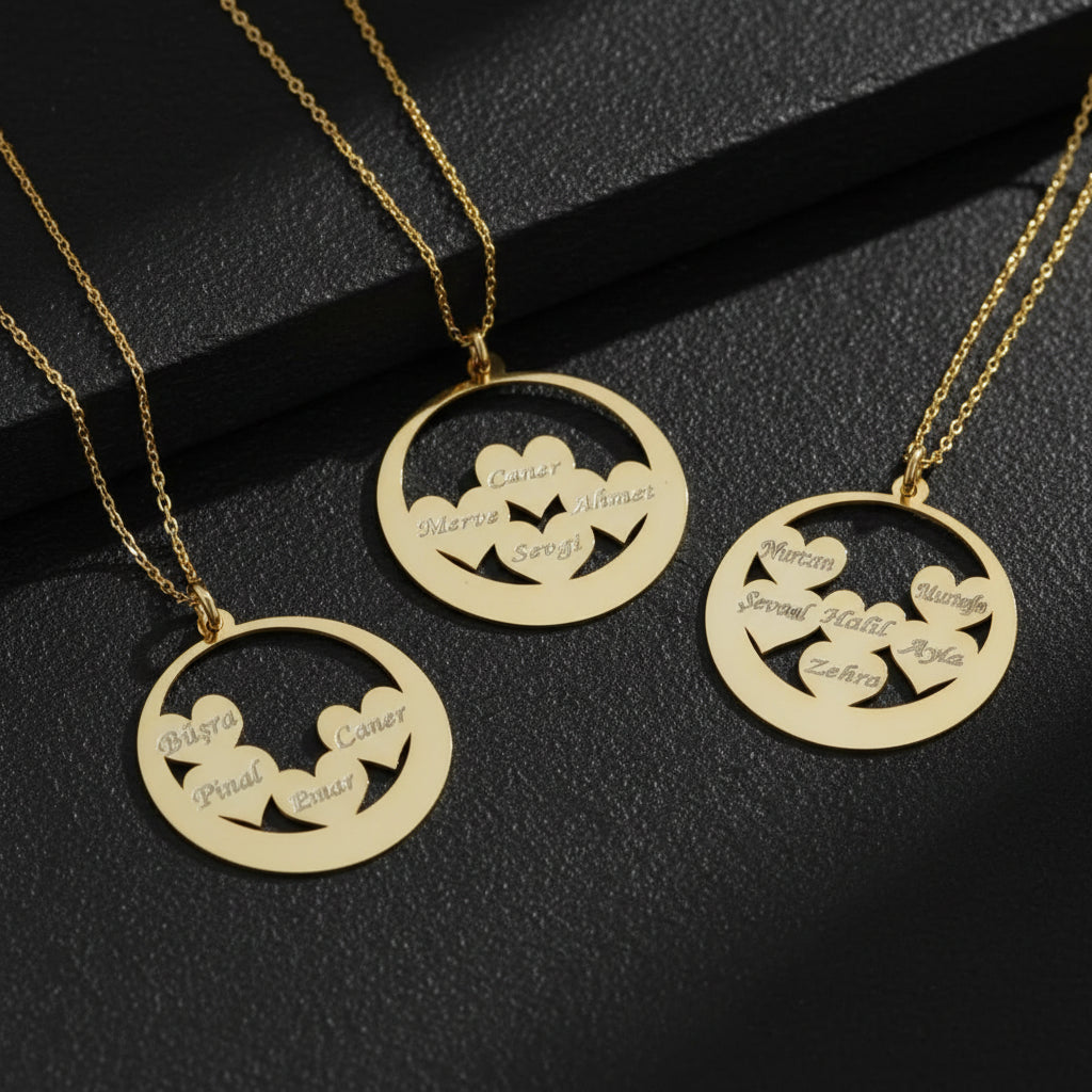 Kalp Aile – 925 Ayar Gümüş Kişiye Özel Kolye