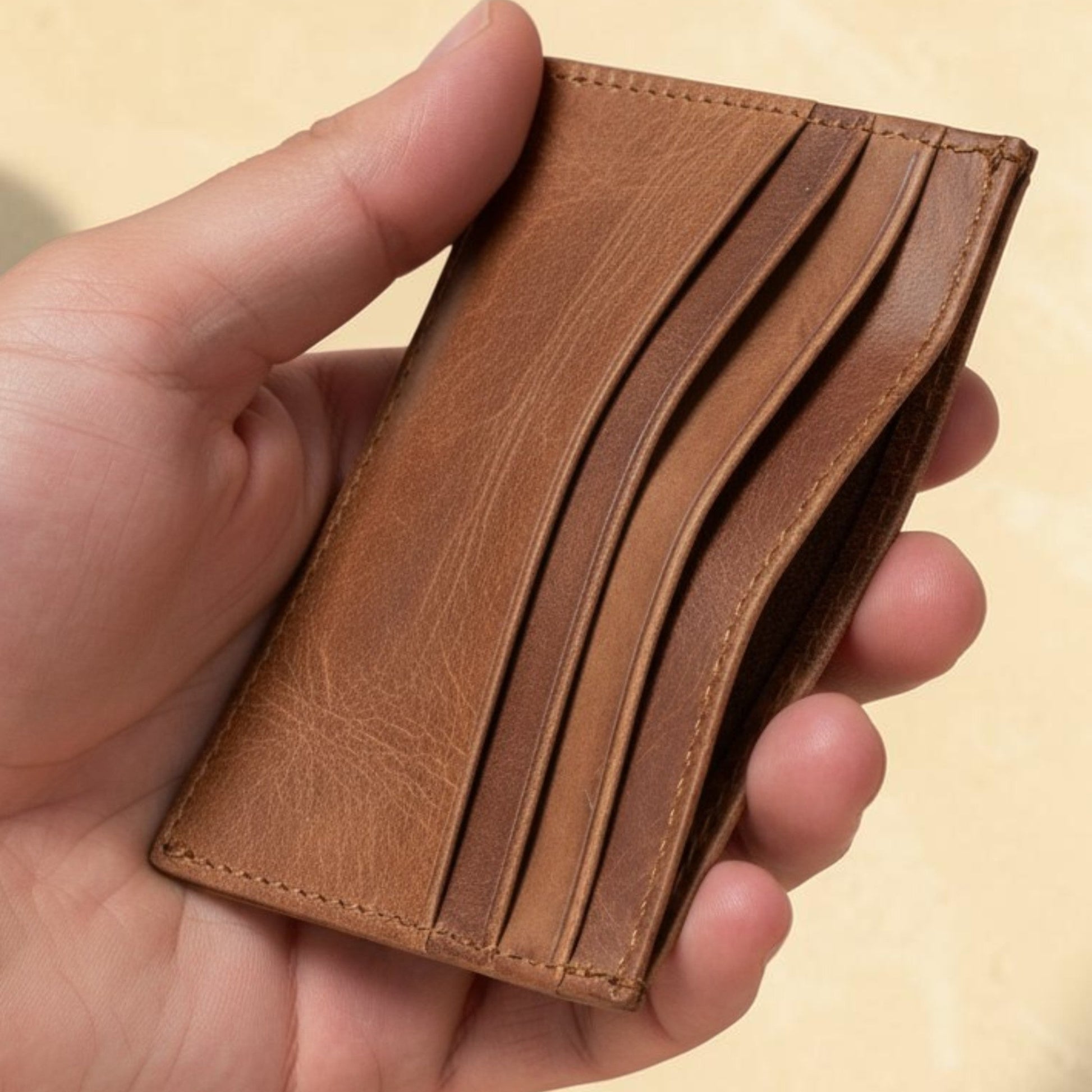 Vintage Slim Leather Card Holder | Tan Brown
