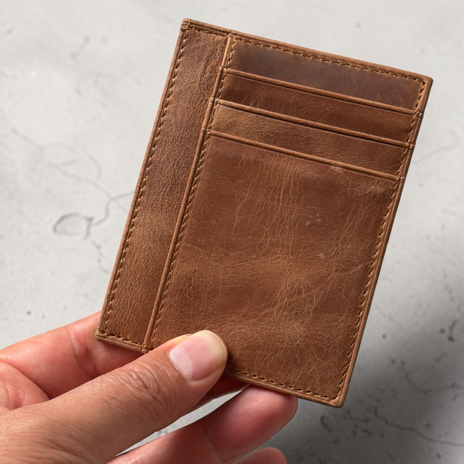 Vintage Slim Leather Card Holder | Tan Brown