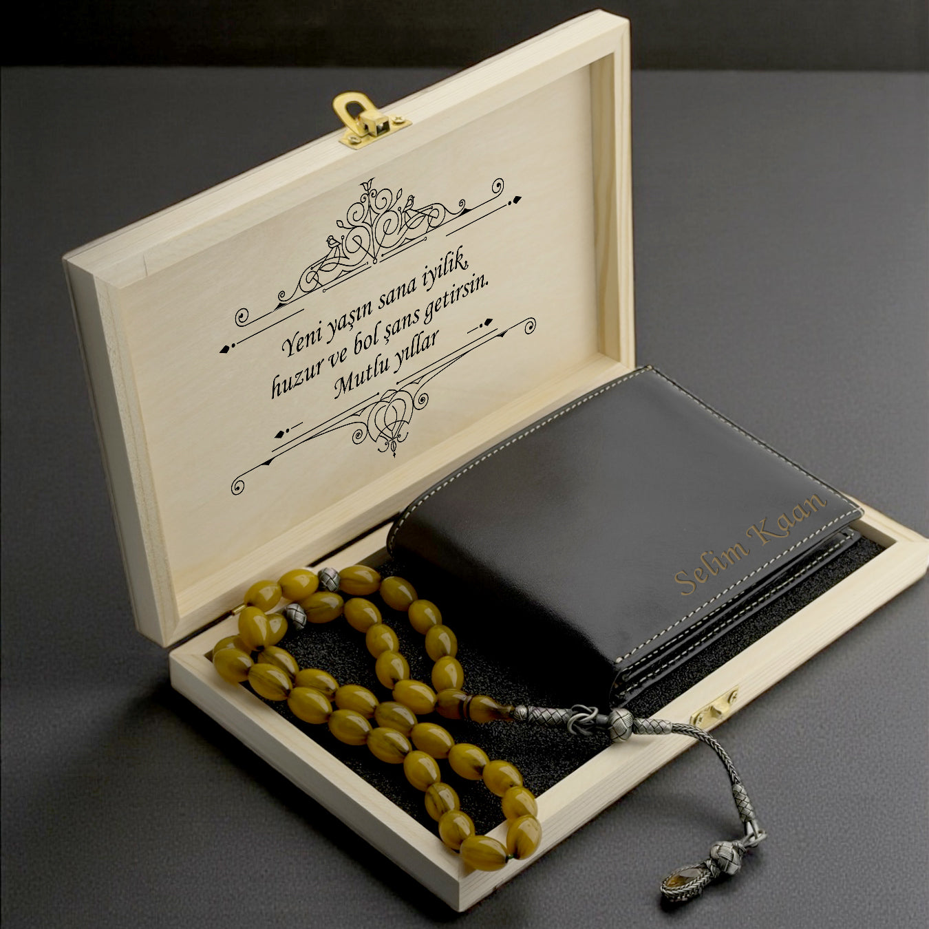 Özel Kutulu Deri Cüzdan ve 925 Ayar Gümüş Tesbih Seti 1