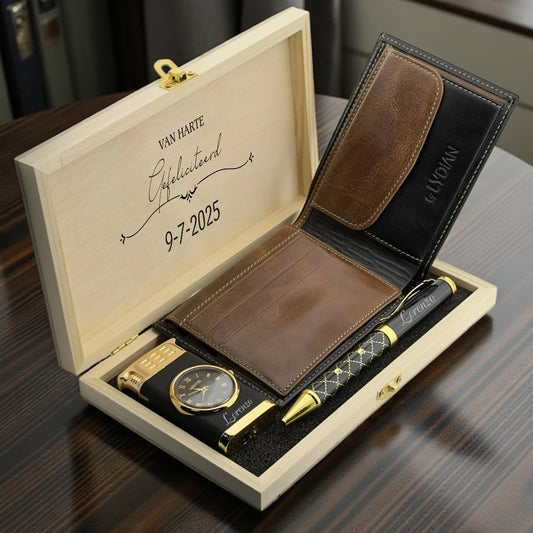 Kişiye Özel Erkek Hediye Seti - Cüzdan, Kalem, Çakmak