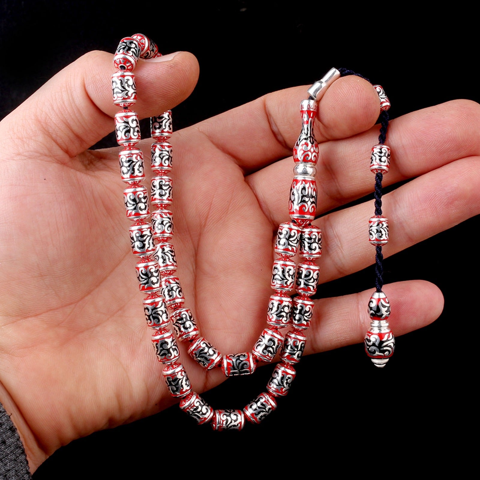 925 Sterling Silver enamel embroidered rosary