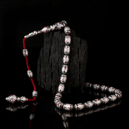 925 Sterling Silver enamel embroidered rosary