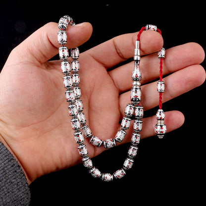 925 Sterling Silver enamel embroidered rosary