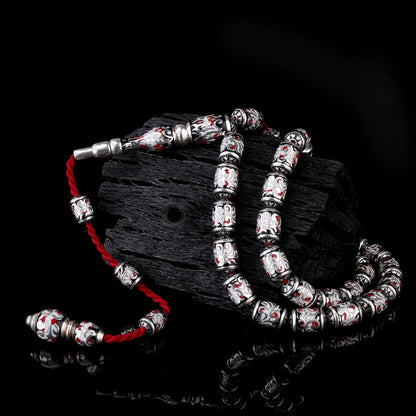 925 Sterling Silver enamel embroidered rosary