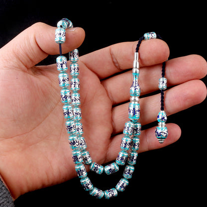 925 Ayar Gümüş Turkuaz Mine İşlemeli Tesbih