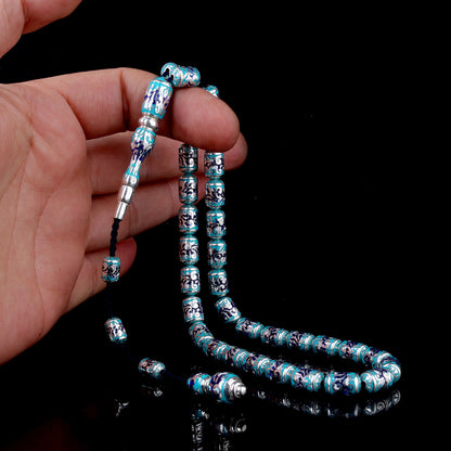 925 Ayar Gümüş Turkuaz Mine İşlemeli Tesbih