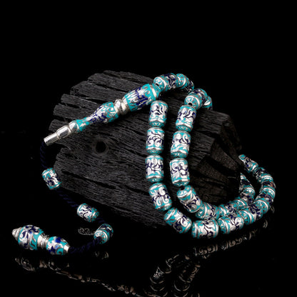 925 Ayar Gümüş Turkuaz Mine İşlemeli Tesbih