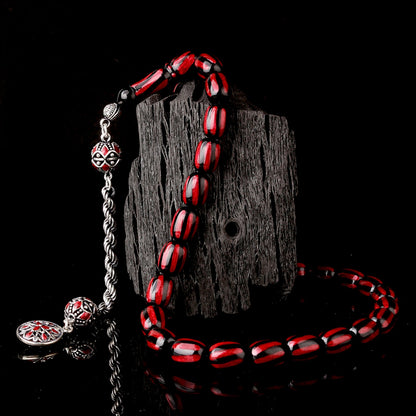 925 Sterling Silver Tassel Enamel Fire Amber