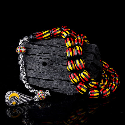 925 Ayar Gümüş Püsküllü Mineli Ateş Kehribar Tesbih-6