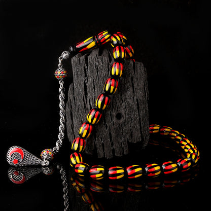 925 Ayar Gümüş Püsküllü Mineli Ateş Kehribar Tesbih-6