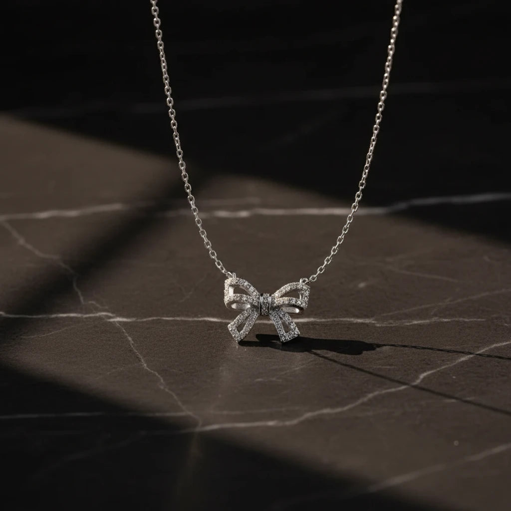 925 Sterling Silver Bow Necklace