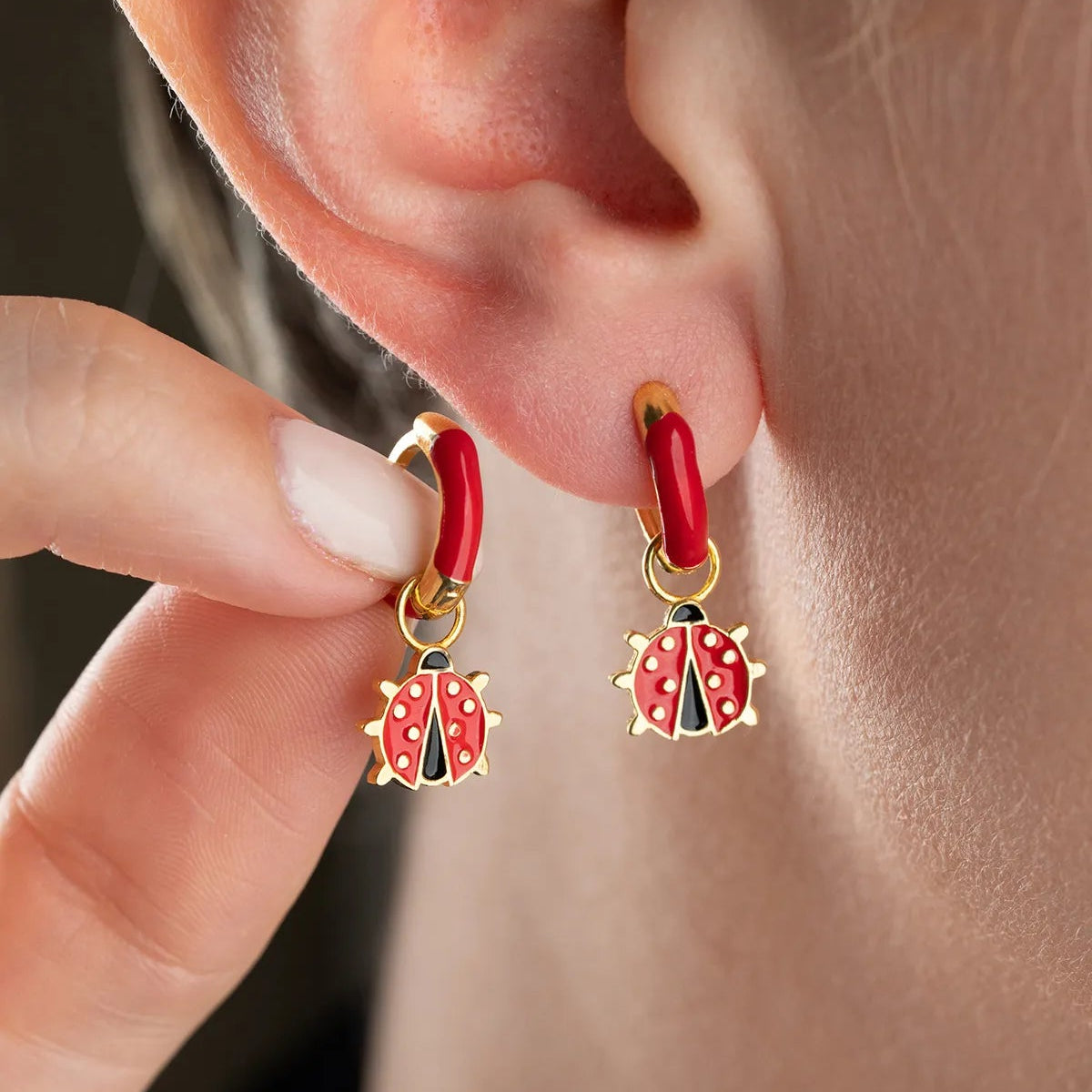 925 Silver Red Ladybug Kids Earrings