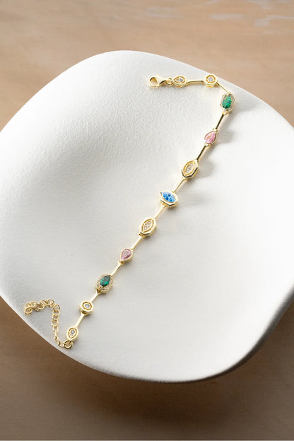 925 Ayar Gümüş Trend Zirkon Taşlı Altın Kaplama Bileklik