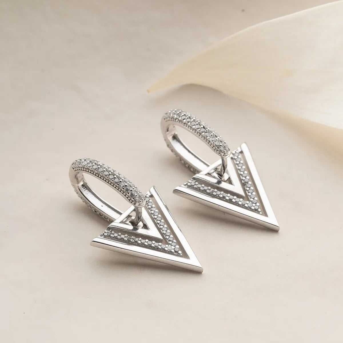 925 sterling silver zircon stone triangle model earrings
