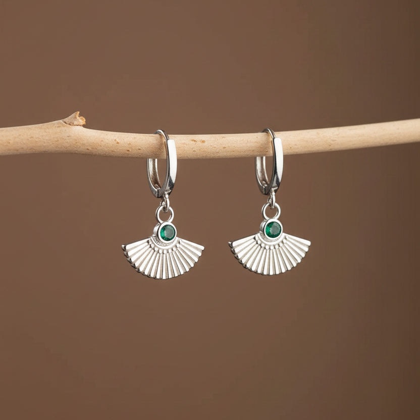 925 Sterling Silver Emerald Green Zircon Stone Earrings