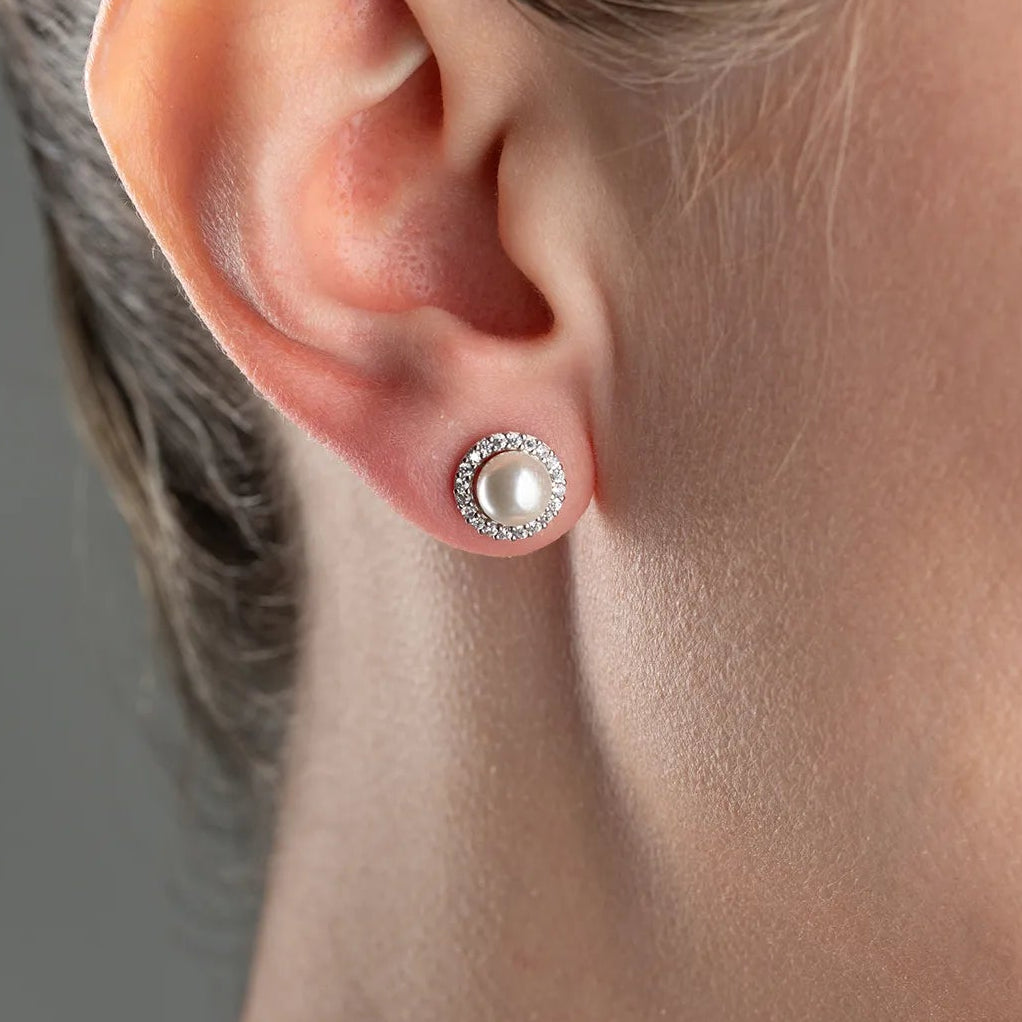 925 sterling silver pearl and zircon stone earrings