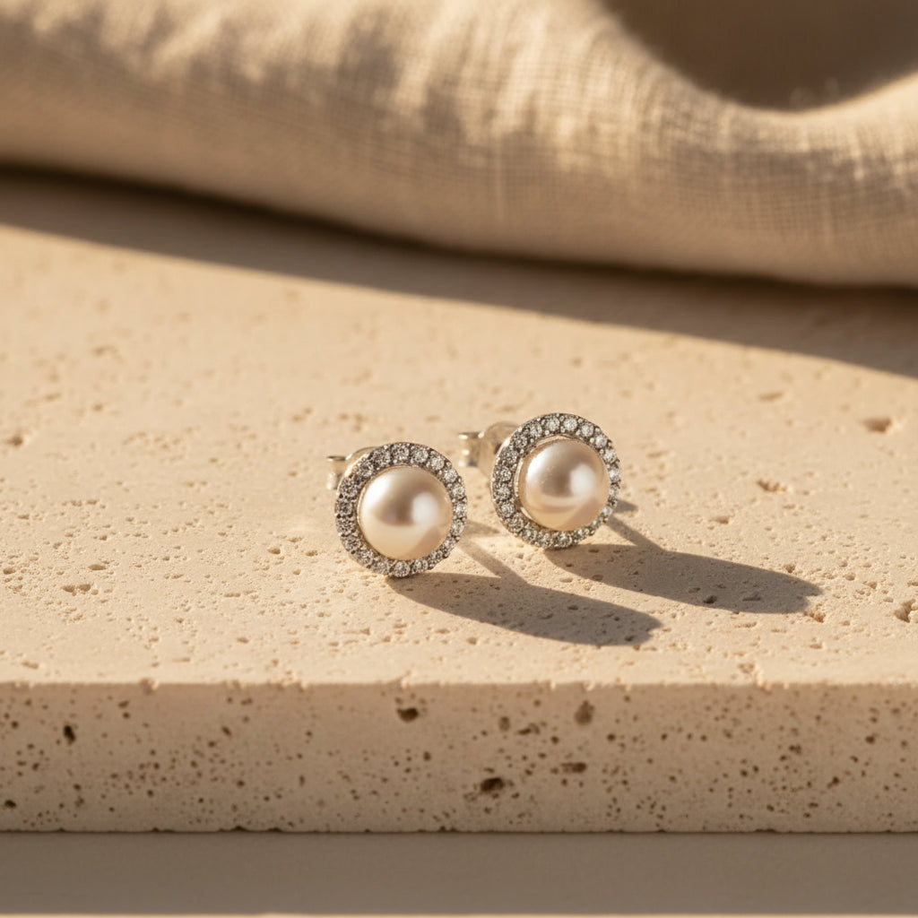 925 sterling silver pearl and zircon stone earrings