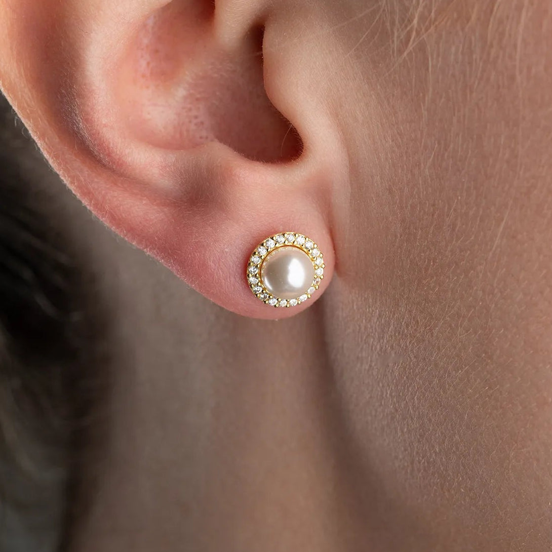 925 sterling silver pearl and zircon stone earrings