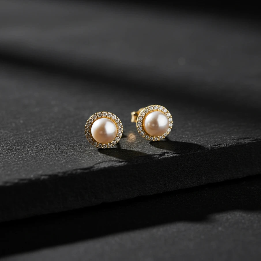 925 sterling silver pearl and zircon stone earrings